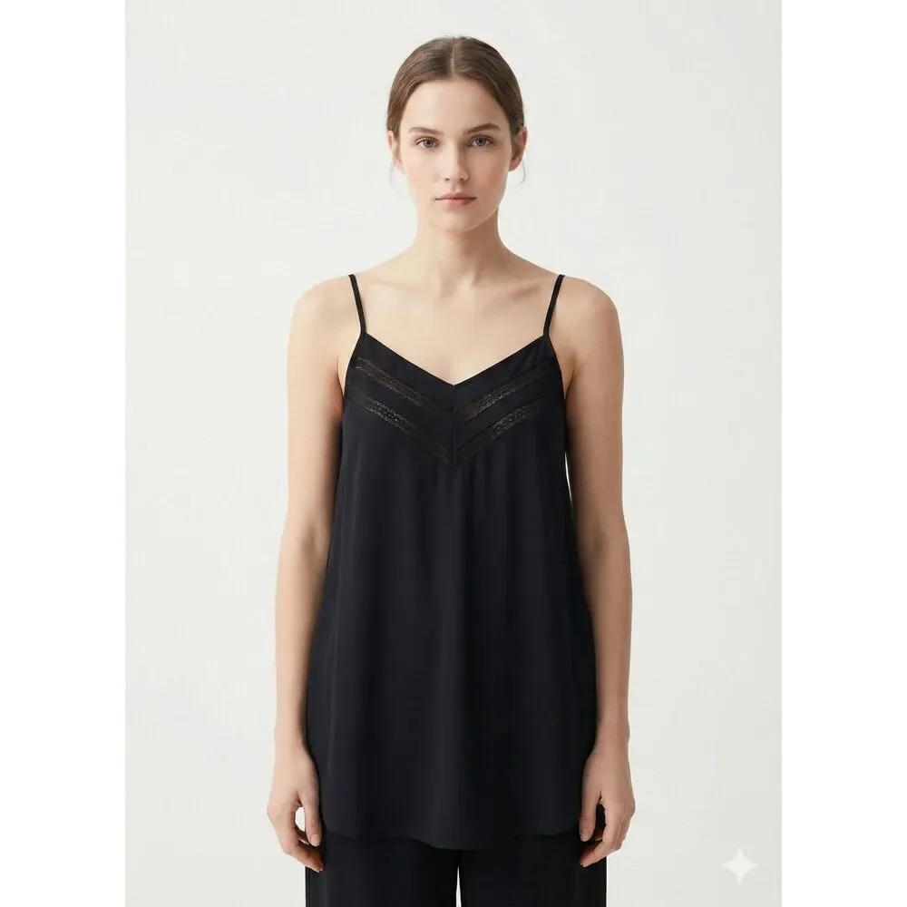 Express Black Flowy Tank Top High Side Slits Adjustable Straps XS Minimalist